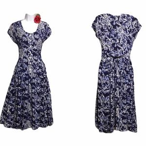 FIT & FLARE BLUE & WHITE MODISSA DRESS CAP SLEEVES
